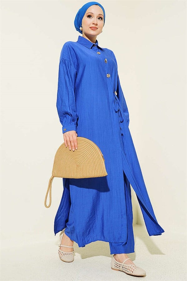Long Tunic Set with Hidden Button and Drawstring Detail (Saksi)