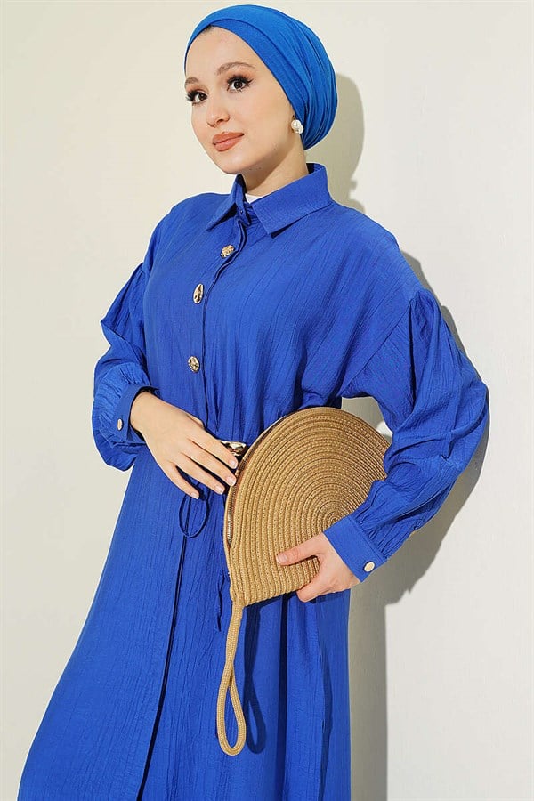 Long Tunic Set with Hidden Button and Drawstring Detail (Saksi)