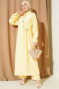 Long Tunic 2 Piece Set with Hidden Button and Drawstring Detail, Yellow