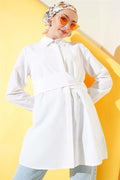 Hidden Button Self Belted Shirt White
