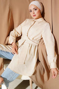 Hidden Button Self Belted Shirt Beige