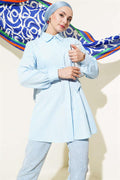 Hidden Button Self-Belted Shirt Baby Blue