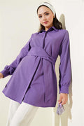 Hidden Button Self-Belted Shirt Lilac