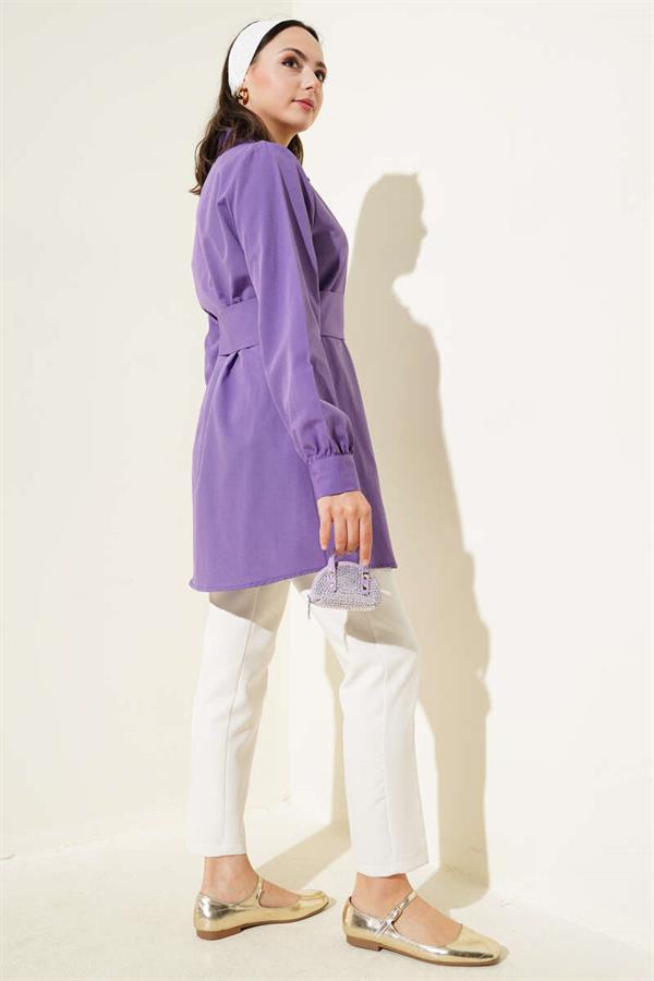Hidden Button Self-Belted Shirt Lilac