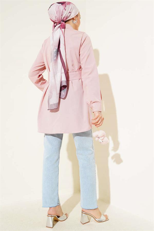 Hidden Button Self Belted Shirt Powder