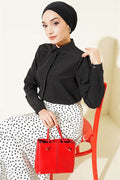 Hidden Button Crop Shirt Black