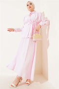 Hidden Button Belted Skirted 2 Piece Set Pink