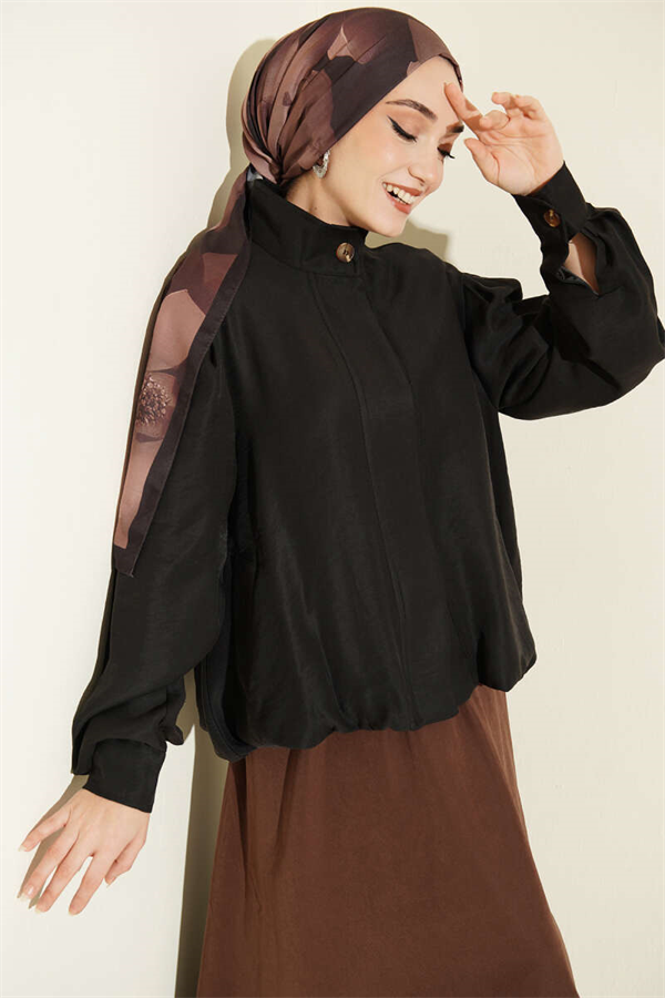 Modal Bomber Jacket with Concealed Buttons, Black