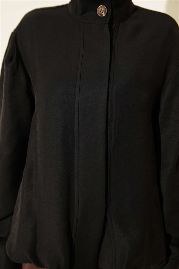 Modal Bomber Jacket with Concealed Buttons, Black