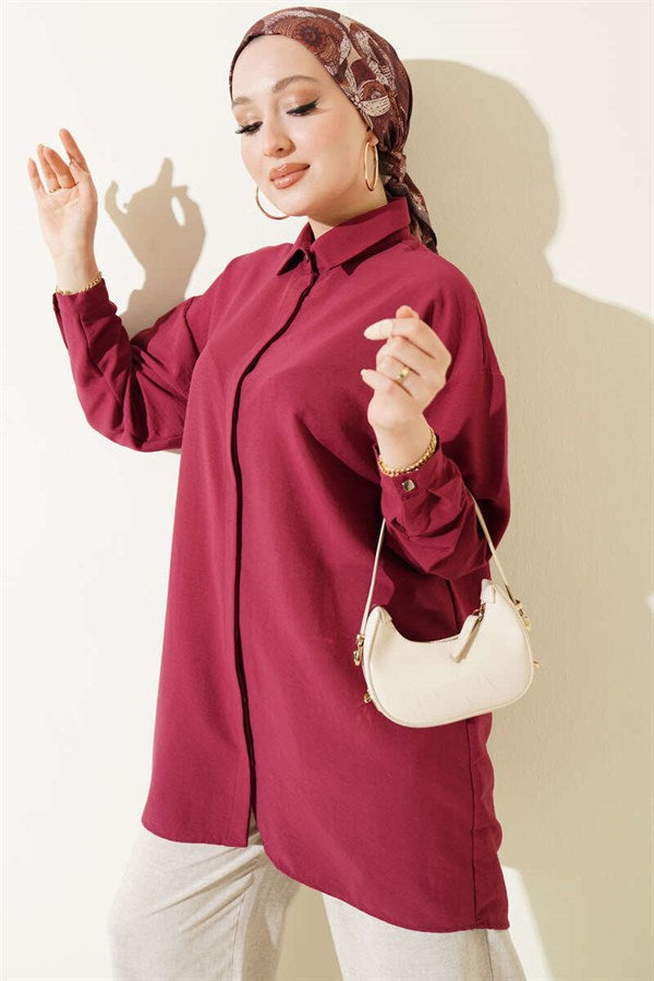 Hidden Button Modal Shirt, Burgundy