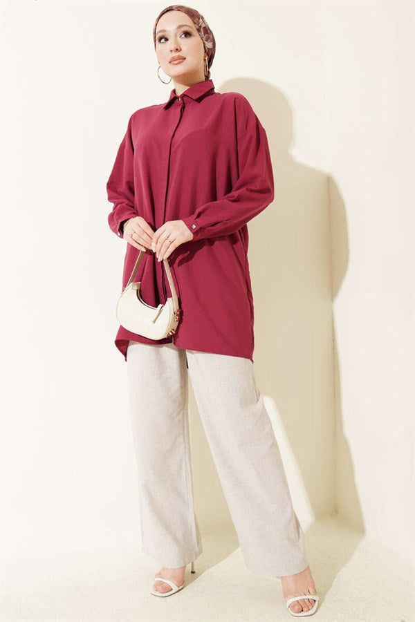 Hidden Button Modal Shirt, Burgundy