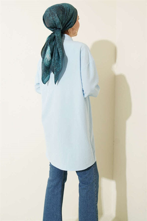 Modal Shirt with Concealed Buttons, Blue