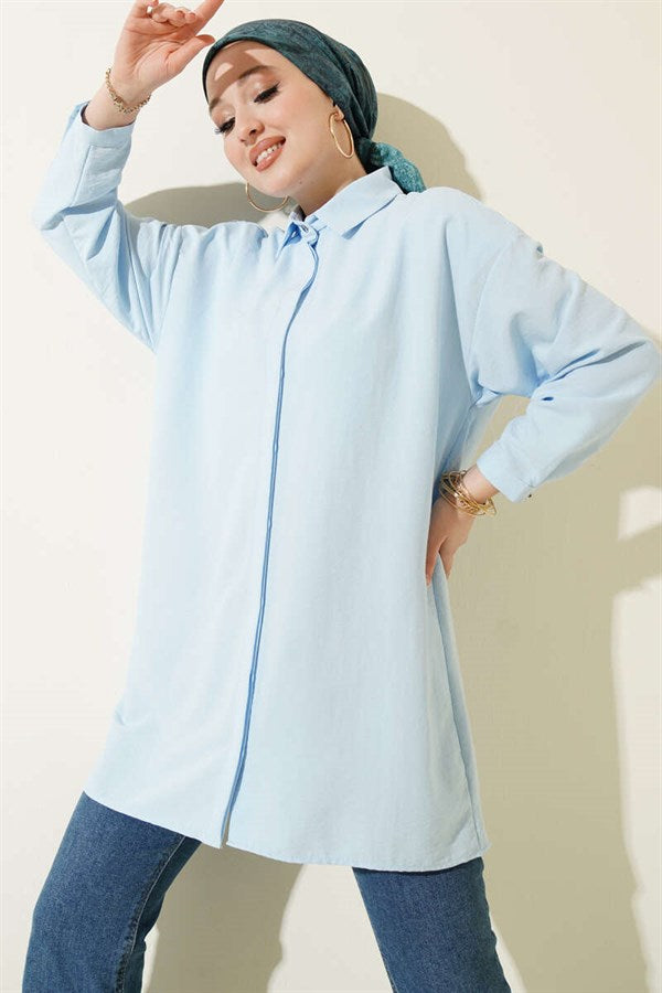 Modal Shirt with Concealed Buttons, Blue