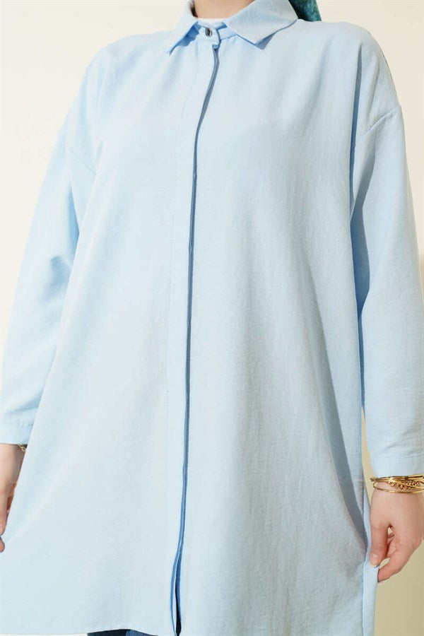 Modal Shirt with Concealed Buttons, Blue
