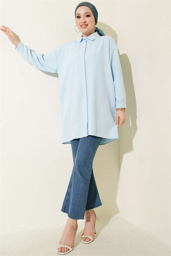 Modal Shirt with Concealed Buttons, Blue