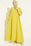 Embroidered Dress with Hidden Buttons, Olive Green