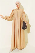 Ribbed Dress with Hidden Buttons, Beige