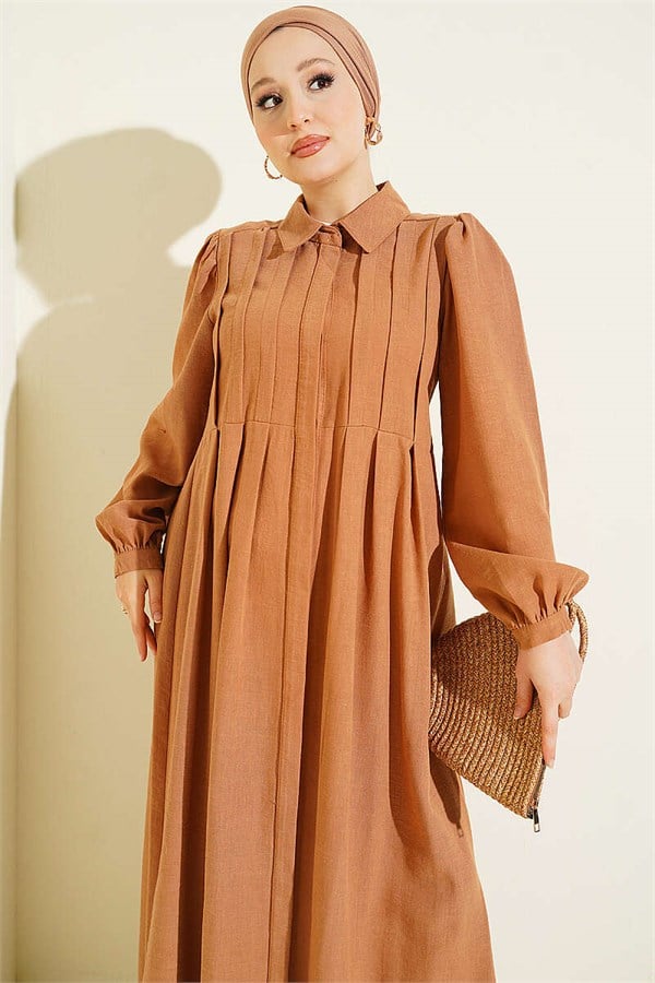 Concealed Button Ribbed Dress Latte
