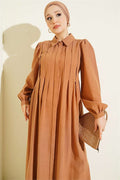 Concealed Button Ribbed Dress Latte