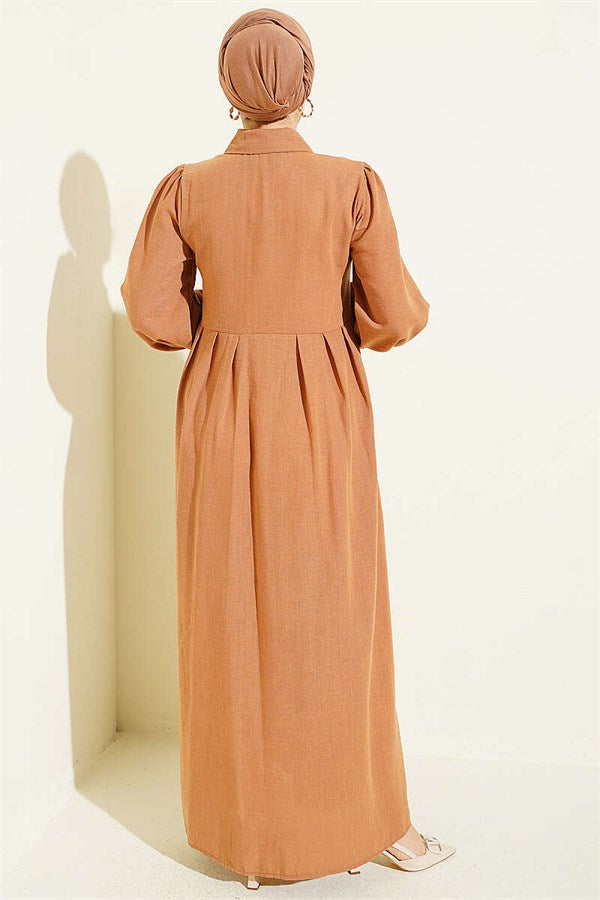 Concealed Button Ribbed Dress Latte