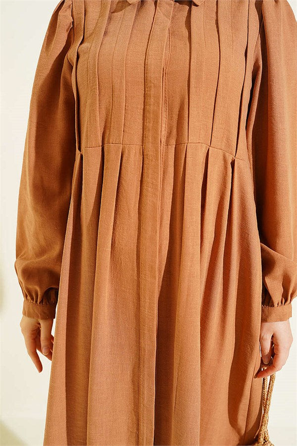 Concealed Button Ribbed Dress Latte