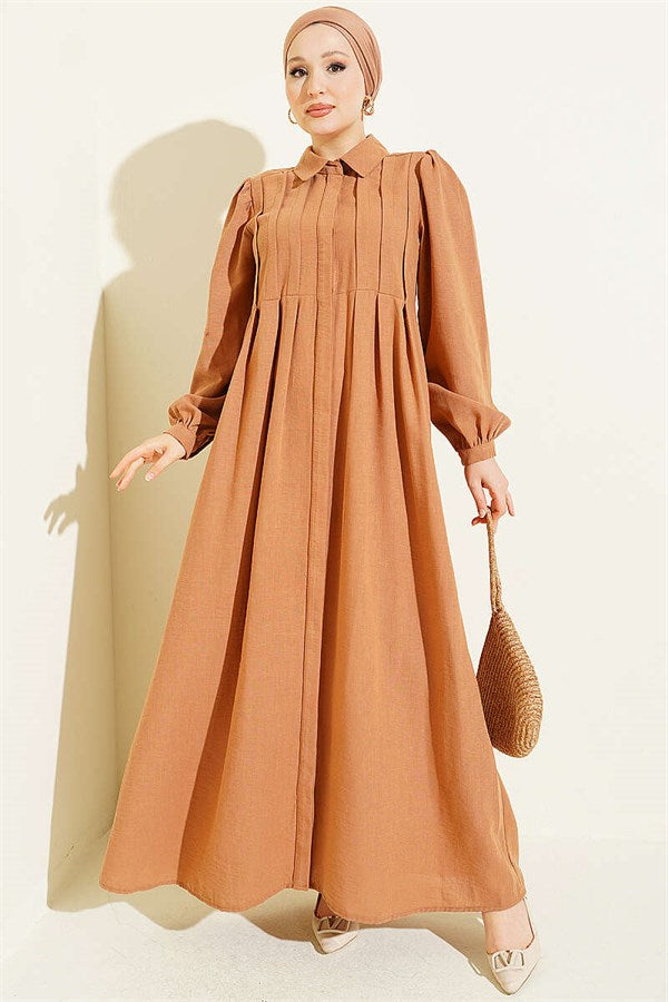 Concealed Button Ribbed Dress Latte