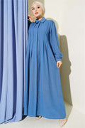 Concealed Button Ribbed Dress Blue