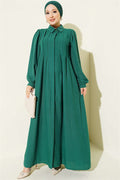 Ribbed Dress with Concealed Buttons, Emerald Green
