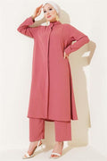 Hidden Buttoned Casual 2 Piecet Set Dusty Rose