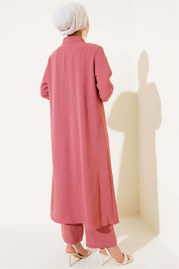 Hidden Buttoned Casual 2 Piecet Set Dusty Rose