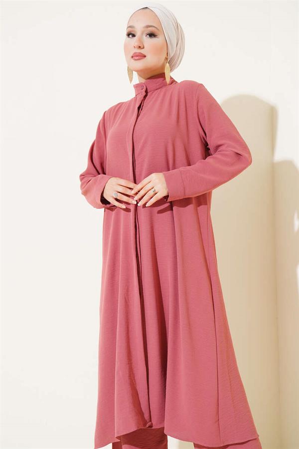 Hidden Buttoned Casual 2 Piecet Set Dusty Rose