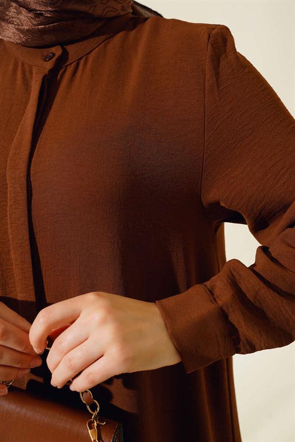 Hidden Buttoned Casual 2 Piece Set Brown