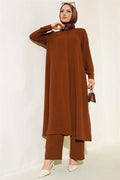 Hidden Buttoned Casual 2 Piece Set Brown
