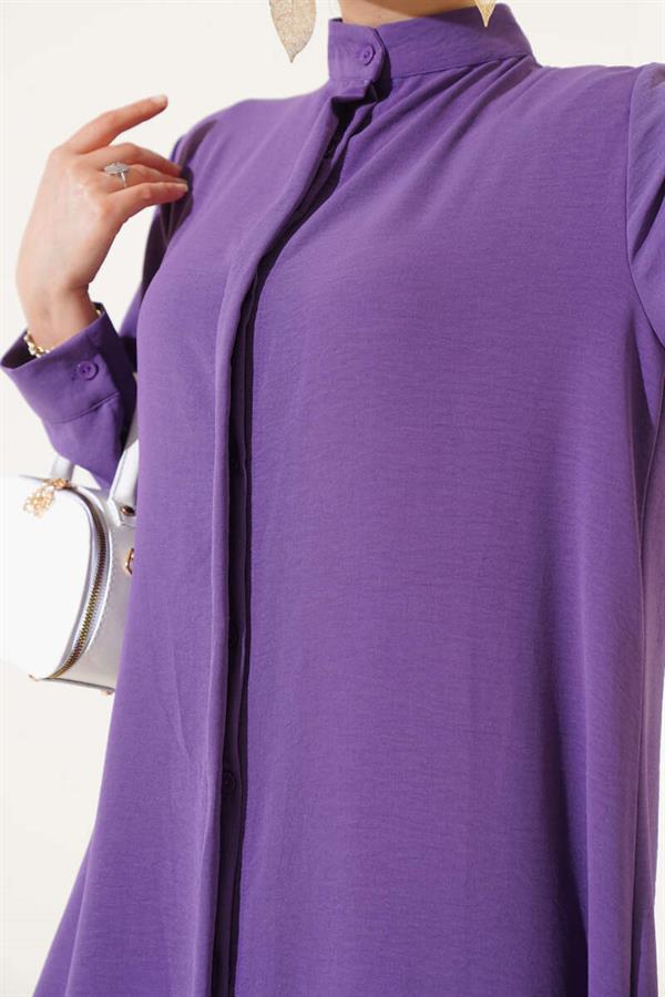 Hidden Buttoned Casual 2 Piecet Set Lilac