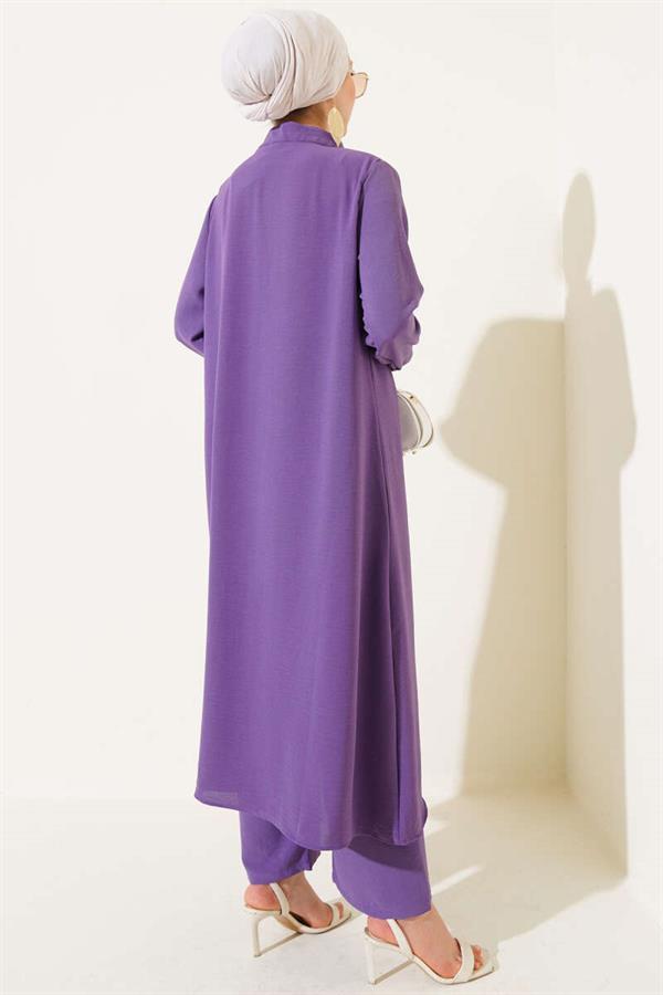 Hidden Buttoned Casual 2 Piecet Set Lilac