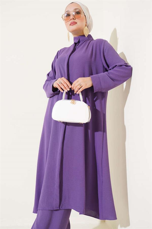 Hidden Buttoned Casual 2 Piecet Set Lilac