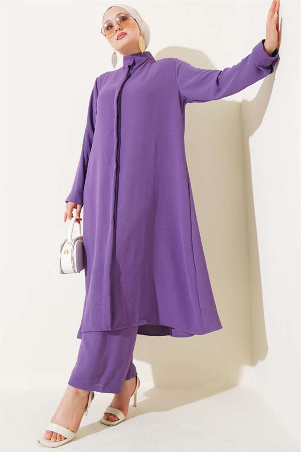 Hidden Buttoned Casual 2 Piecet Set Lilac