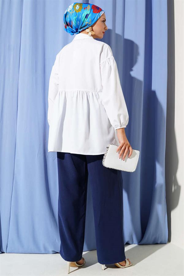 Hidden Button-Up Top Button-Up Shirt White