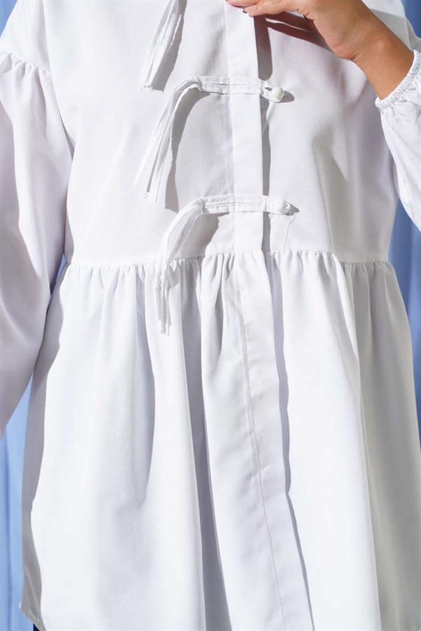 Hidden Button-Up Top Button-Up Shirt White