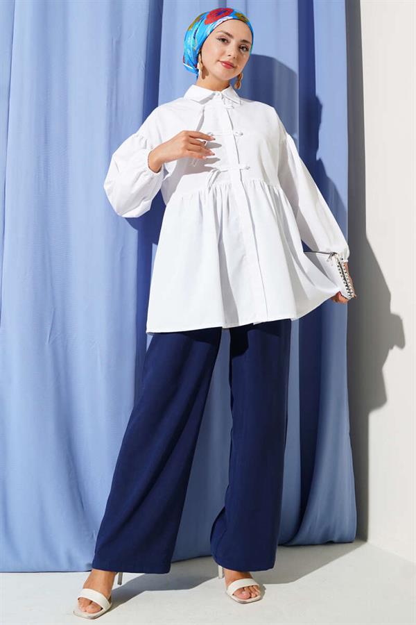 Hidden Button-Up Top Button-Up Shirt White
