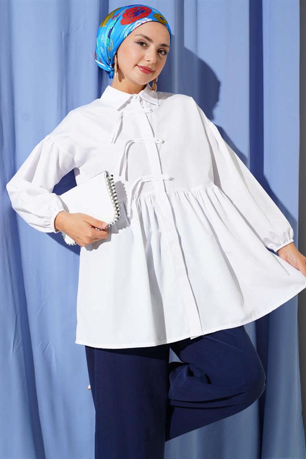 Hidden Button-Up Top Button-Up Shirt White
