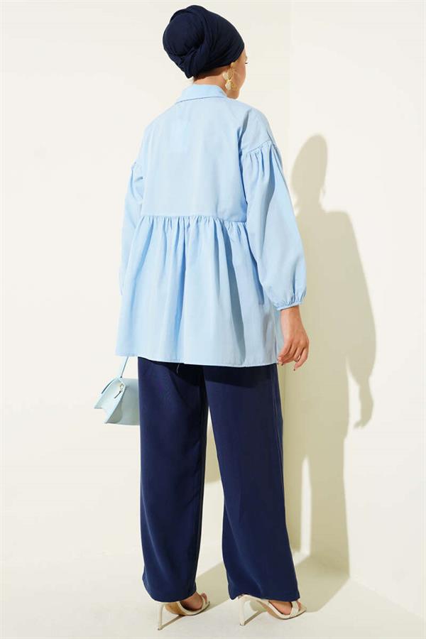 Hidden Button-Up Top-Down Shirt Blue