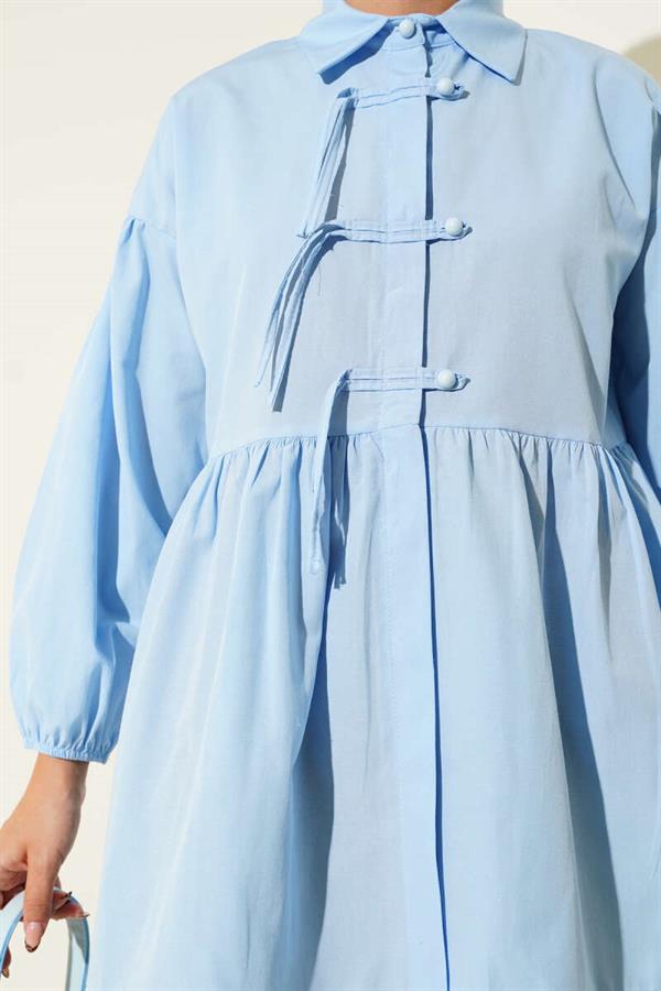 Hidden Button-Up Top-Down Shirt Blue
