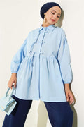 Hidden Button-Up Top-Down Shirt Blue