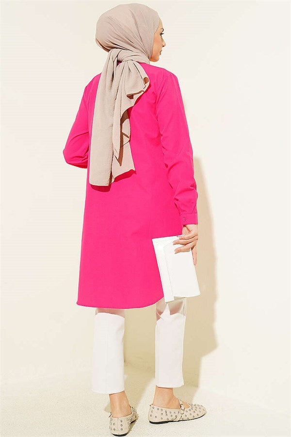 Fuchsia Long Basic Shirt with Concealed Buttons