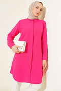 Fuchsia Long Basic Shirt with Concealed Buttons