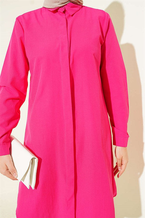 Fuchsia Long Basic Shirt with Concealed Buttons