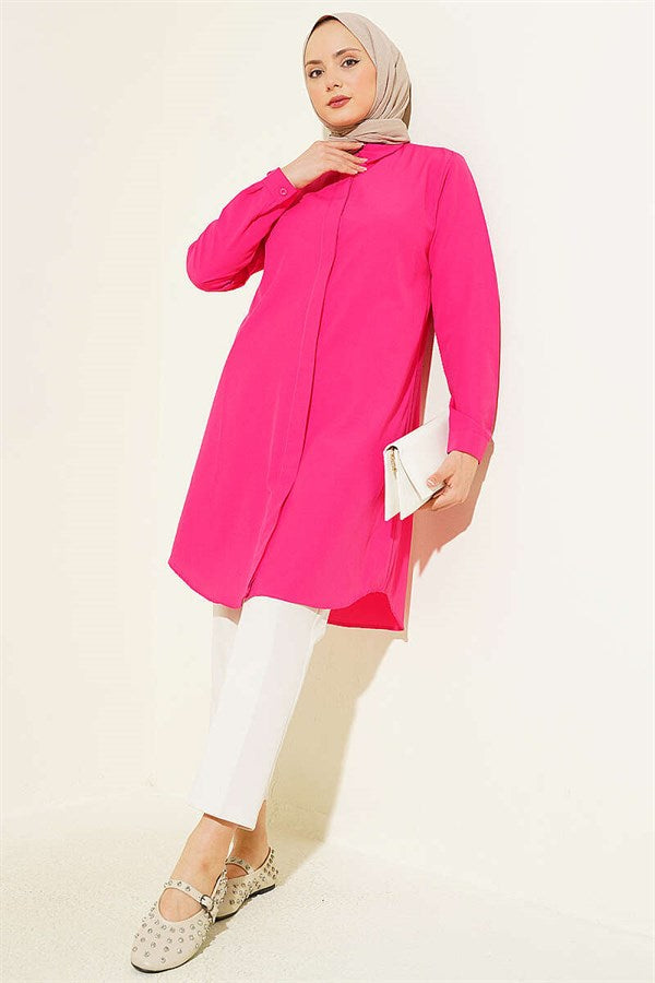 Fuchsia Long Basic Shirt with Concealed Buttons
