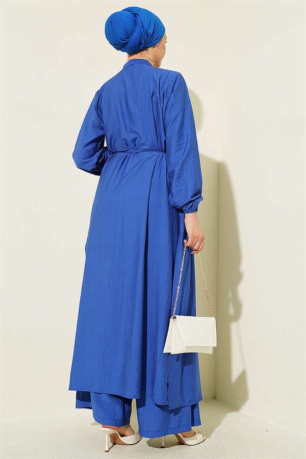 2 Piece Set with Hidden Buttons and Long Tunic, Indigo