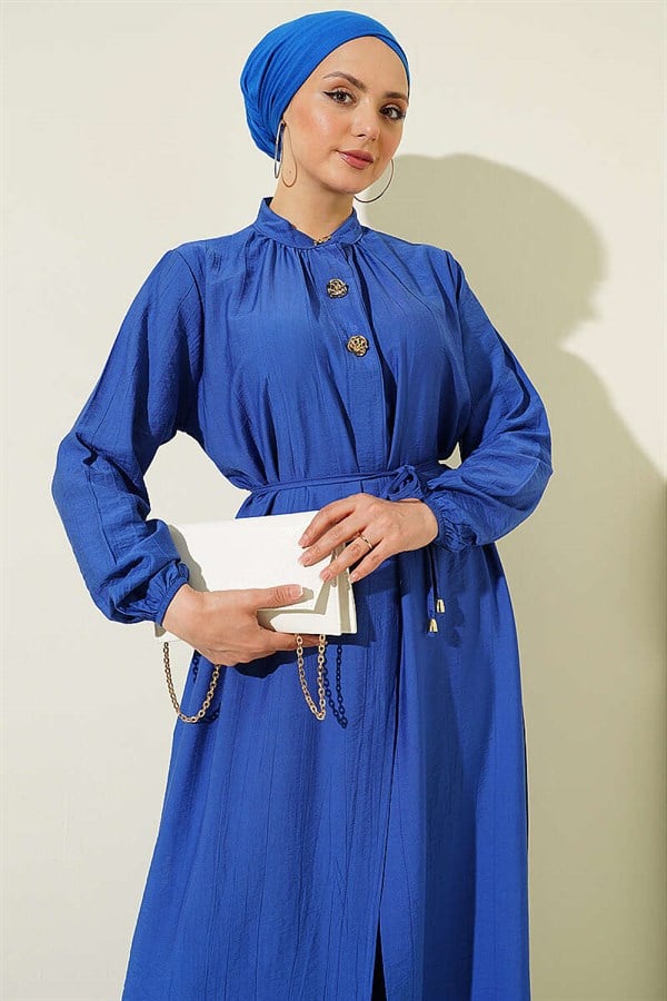 2 Piece Set with Hidden Buttons and Long Tunic, Indigo